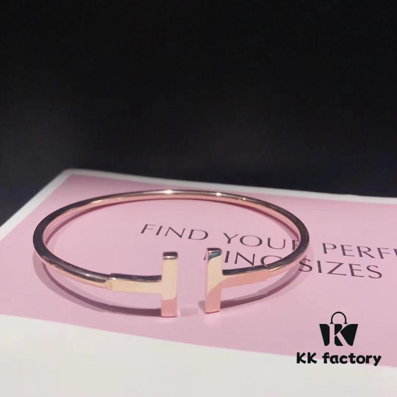 Tiffany No-Diamond Double T Memory Bracelet, Cabinet Quality, ZP Mold Making, CNC Logo Engraving, 925 Pure Silver Material, Two Colors Available