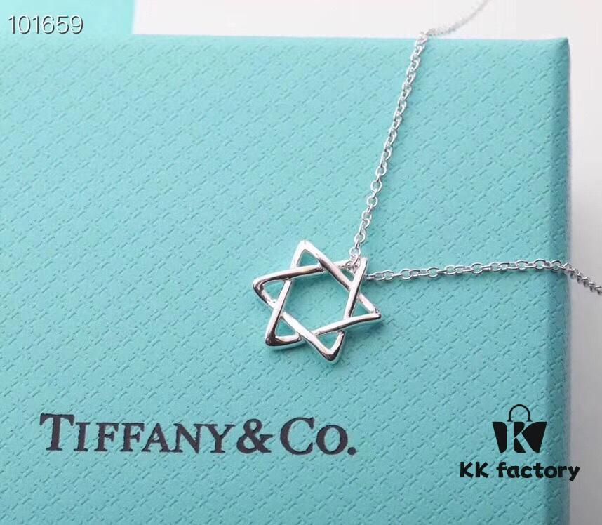 Tiffany & Co. Six-Pointed Star Necklace, High-End S925 Sterling Silver, Star of David Pendant Necklace