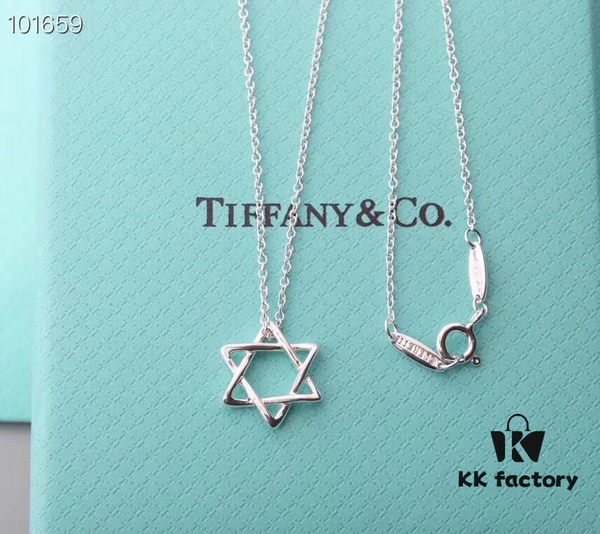Tiffany & Co. Six-Pointed Star Necklace, High-End S925 Sterling Silver, Star of David Pendant Necklace
