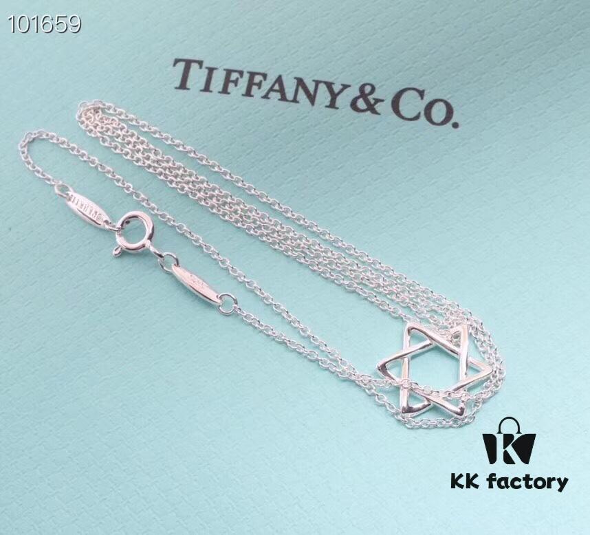 Tiffany & Co. Six-Pointed Star Necklace, High-End S925 Sterling Silver, Star of David Pendant Necklace