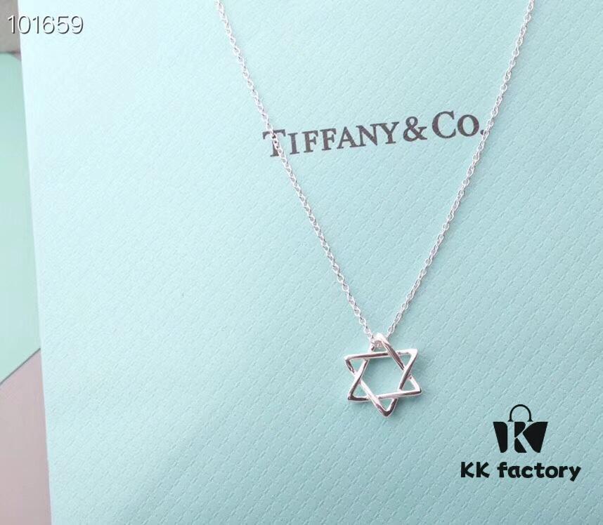 Tiffany & Co. Six-Pointed Star Necklace, High-End S925 Sterling Silver, Star of David Pendant Necklace