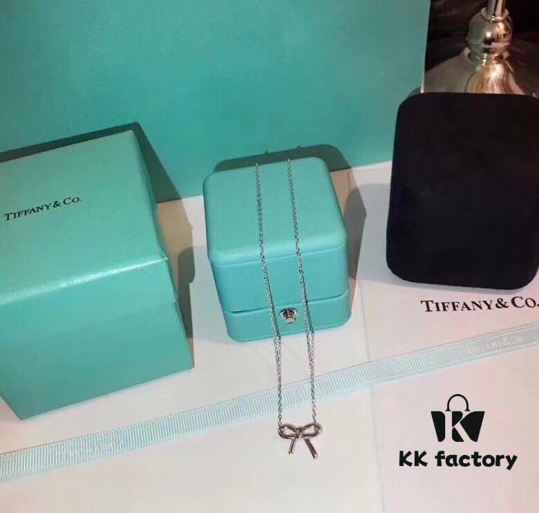 Original Design Counter Small Smooth Bow Necklace ✨Tiffany & Co. Official Website ✨✨ German Imported 925 Sterling Silver Vacuum Plated with Pt950 Platinum, Comparable to Counter Quality