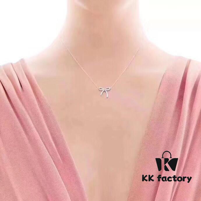 Original Design Counter Small Smooth Bow Necklace ✨Tiffany & Co. Official Website ✨✨ German Imported 925 Sterling Silver Vacuum Plated with Pt950 Platinum, Comparable to Counter Quality