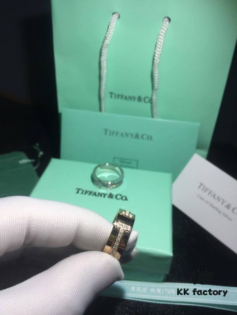 Bestselling Tiffany Classic Double-T Ring with CNC-Set Diamonds in Rose Gold and White Gold