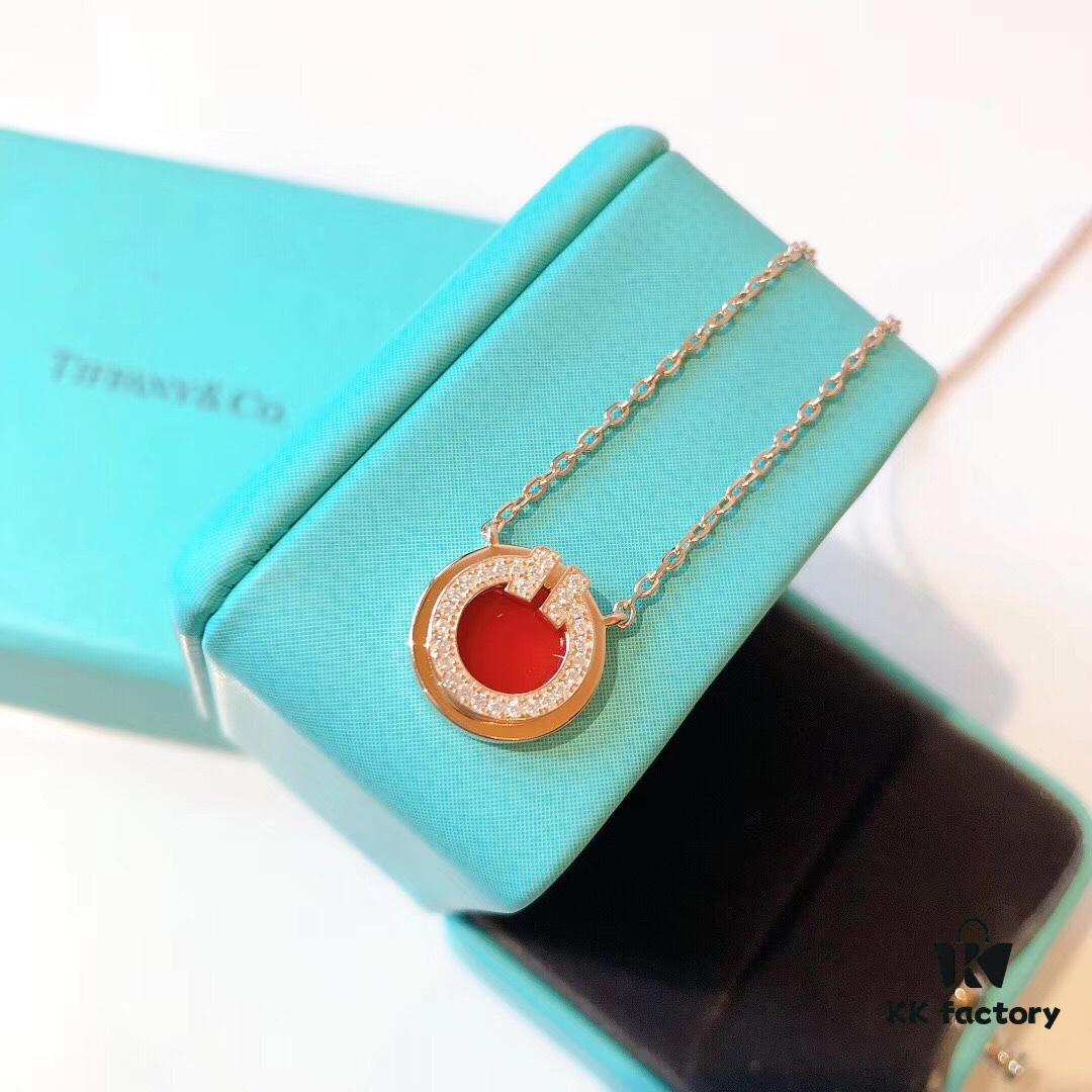 Tiffany & Co. 2020 Chinese New Year Limited Edition Exclusive Counter Limited Circle Double T Red Carnelian Necklace