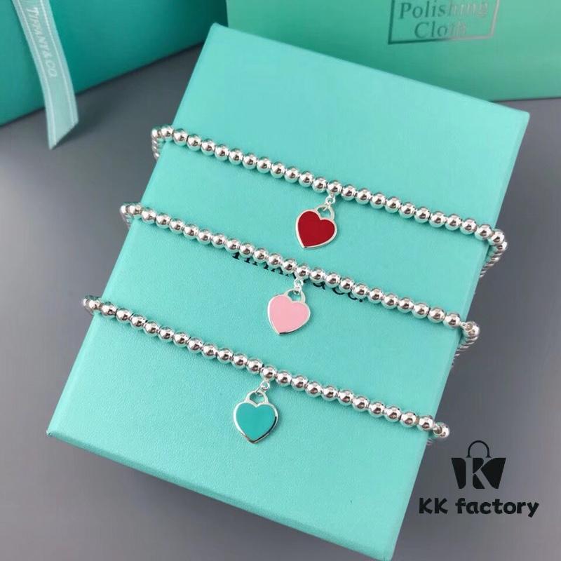 Tiffany & Co. Classic Heart Beaded Bracelet, Simple and Timeless Design, Iconic Signature Tiffany Style, Versatile Match, 925 Sterling Silver Material, Imported Lobster Clasp, Double Chain Structure Distinguishing from Ordinary Market Versions, Complete with Original Retail Packaging