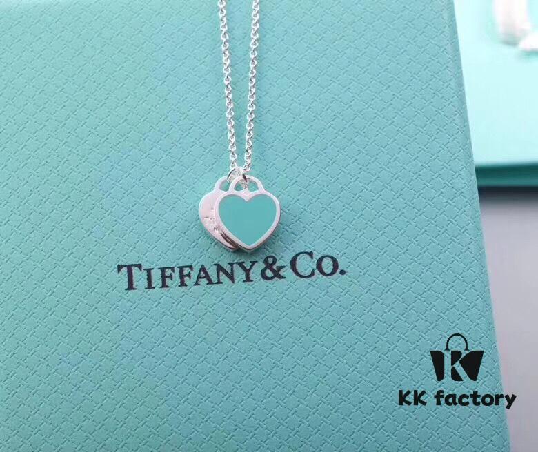 Doubles Heart Enamel Pendant Necklace in Blue, Pink, Red – Classic Tiffany-Style Heart Charm Jewelry Gift