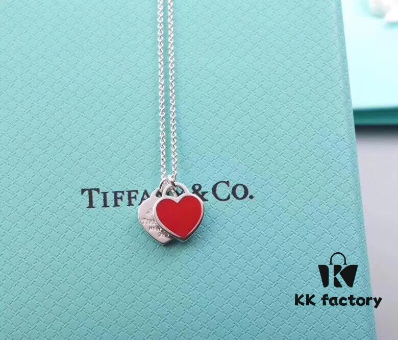 Doubles Heart Enamel Pendant Necklace in Blue, Pink, Red – Classic Tiffany-Style Heart Charm Jewelry Gift
