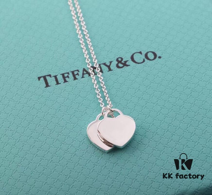 Doubles Heart Enamel Pendant Necklace in Blue, Pink, Red – Classic Tiffany-Style Heart Charm Jewelry Gift