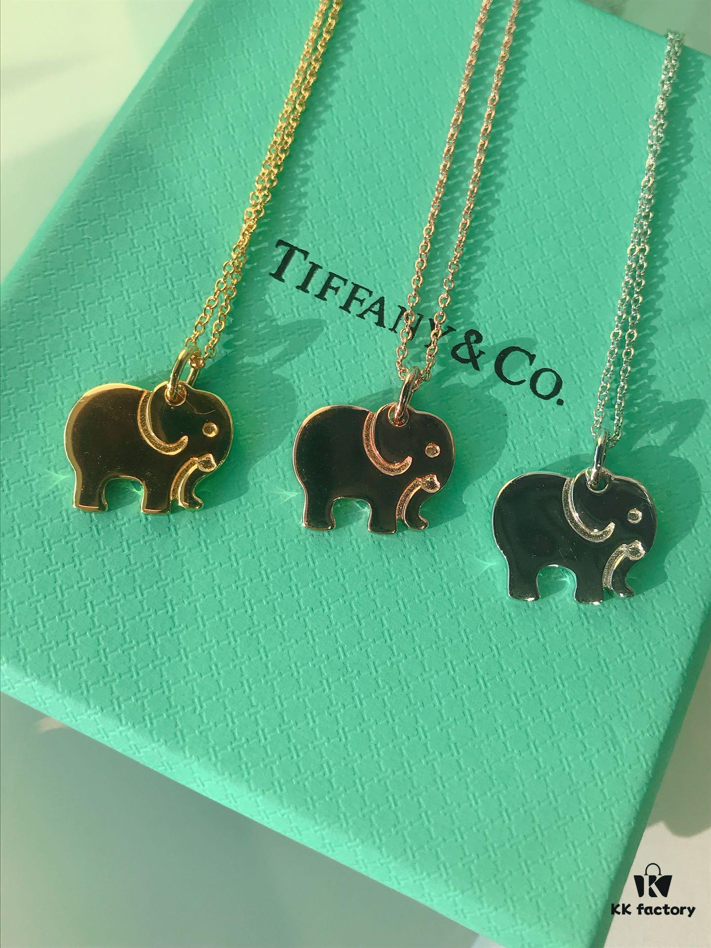 T House Elephant Pendant Clavicle Chain, One Side Polished, Other Side Engraved with Letter 'l', Original Logo, S925 Silver Material, Available in White Gold, Rose Gold, and Yellow Gold – 3 Colors