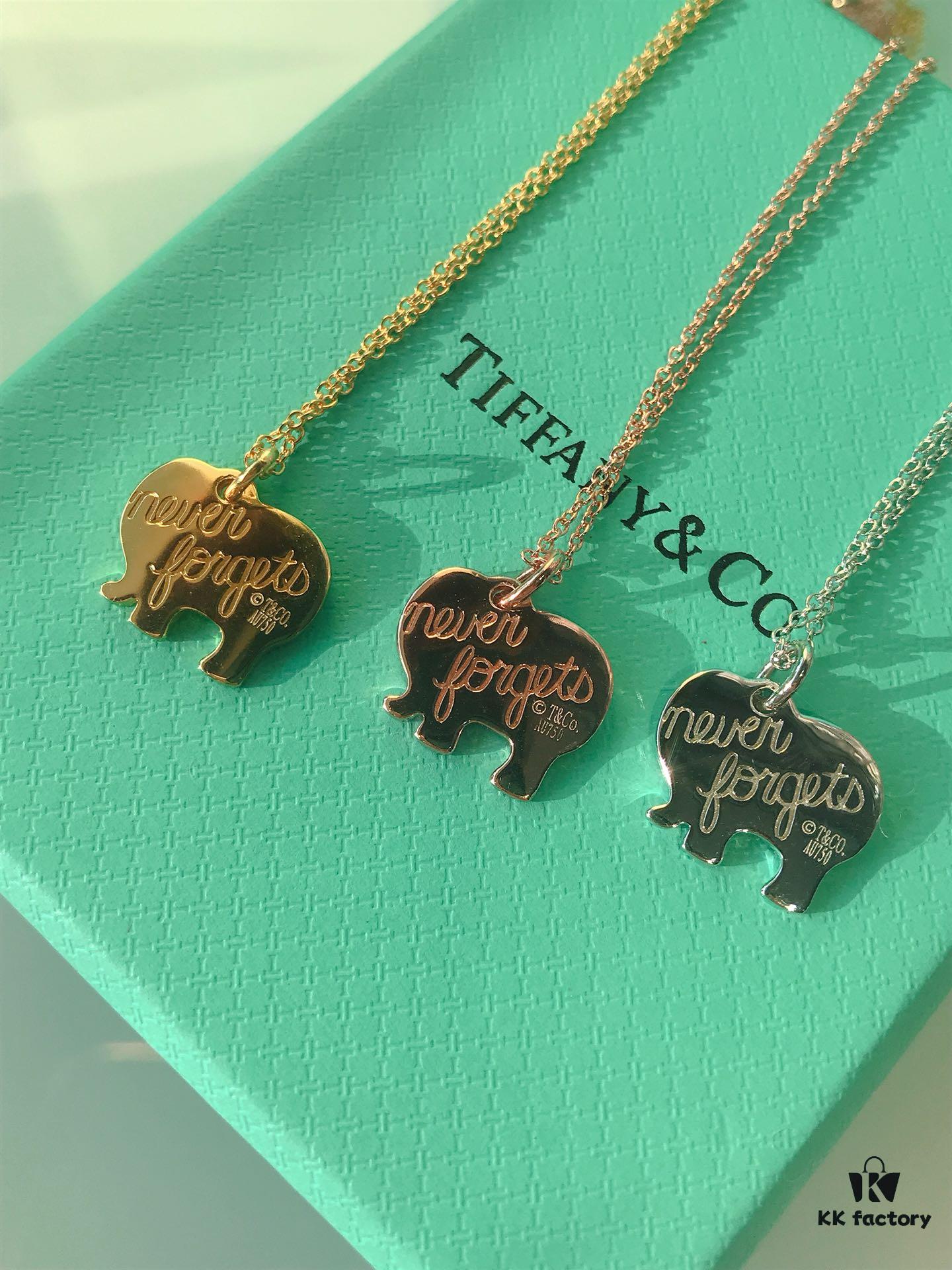 T House Elephant Pendant Clavicle Chain, One Side Polished, Other Side Engraved with Letter 'l', Original Logo, S925 Silver Material, Available in White Gold, Rose Gold, and Yellow Gold – 3 Colors