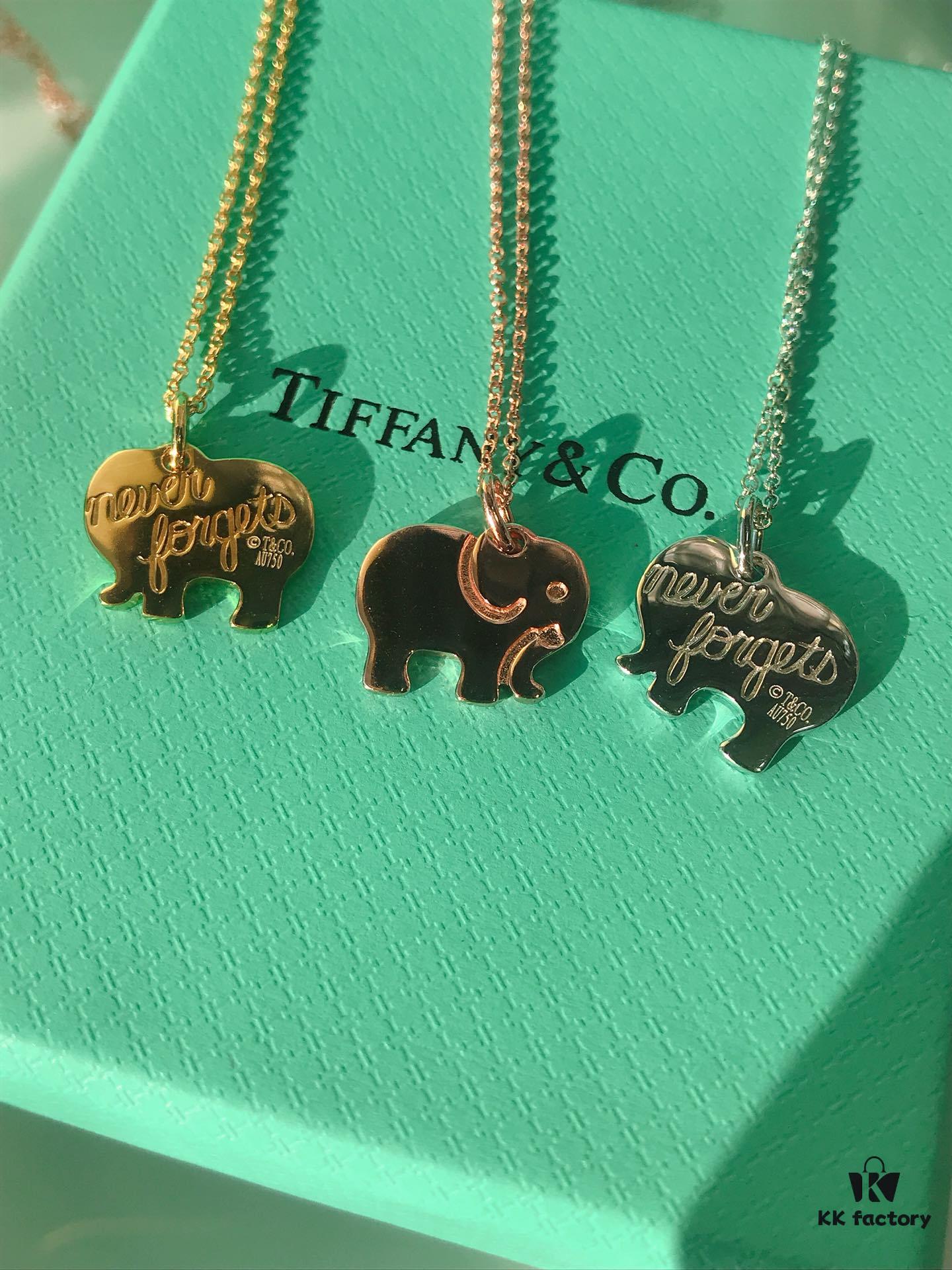T House Elephant Pendant Clavicle Chain, One Side Polished, Other Side Engraved with Letter 'l', Original Logo, S925 Silver Material, Available in White Gold, Rose Gold, and Yellow Gold – 3 Colors