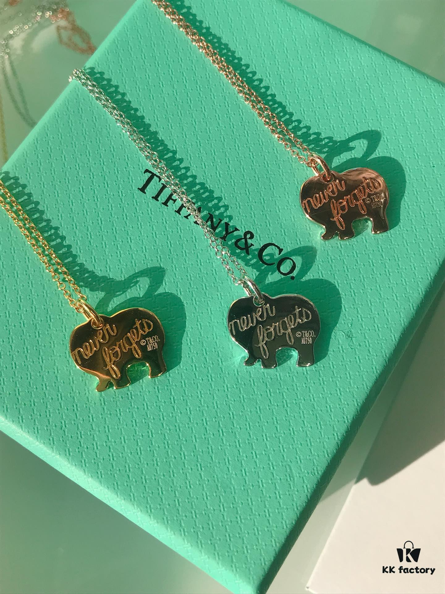T House Elephant Pendant Clavicle Chain, One Side Polished, Other Side Engraved with Letter 'l', Original Logo, S925 Silver Material, Available in White Gold, Rose Gold, and Yellow Gold – 3 Colors