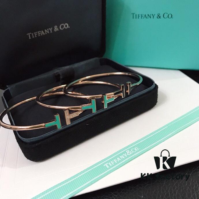 Tiffany & Co. New Double T Enamel Bracelet in 925 Sterling Silver with 18K Rose Gold Plating, New Color Combination and Sparkling Zirconia