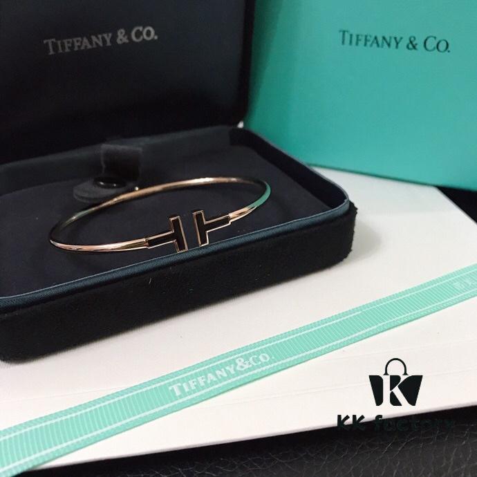 Tiffany & Co. New Double T Enamel Bracelet in 925 Sterling Silver with 18K Rose Gold Plating, New Color Combination and Sparkling Zirconia