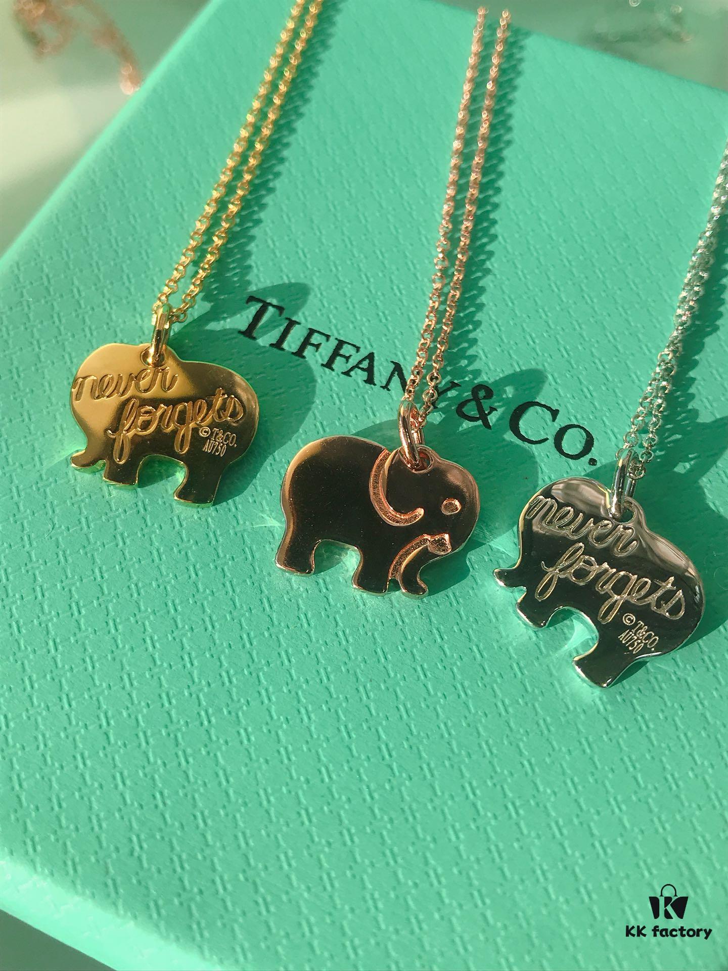 T House Elephant Pendant Clavicle Chain, One Side Polished, Other Side Engraved with Letter 'l', Original Logo, S925 Silver Material, Available in White Gold, Rose Gold, and Yellow Gold – 3 Colors