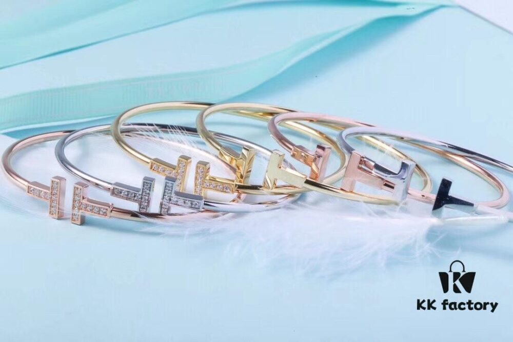 Must-have Tiffany & Co. Double T Diamond Bracelet with Adjustable Memory Design, AU750 Logo Stamp, S925 Silver Plated with 18K Gold, Set with 5A Zirconia