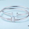 Must-have Tiffany & Co. Double T Diamond Bracelet with Adjustable Memory Design, AU750 Logo Stamp, S925 Silver Plated with 18K Gold, Set with 5A Zirconia