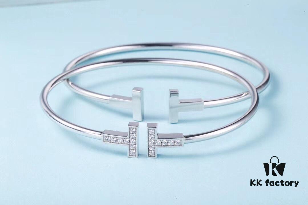 Must-have Tiffany & Co. Double T Diamond Bracelet with Adjustable Memory Design, AU750 Logo Stamp, S925 Silver Plated with 18K Gold, Set with 5A Zirconia