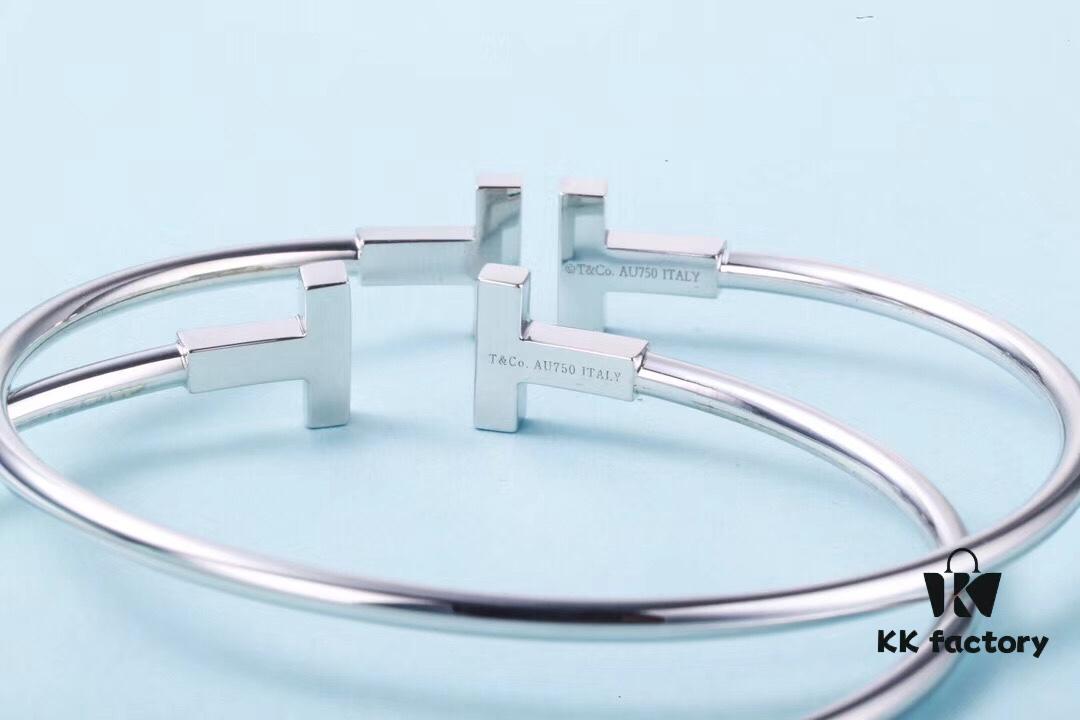 Must-have Tiffany & Co. Double T Diamond Bracelet with Adjustable Memory Design, AU750 Logo Stamp, S925 Silver Plated with 18K Gold, Set with 5A Zirconia