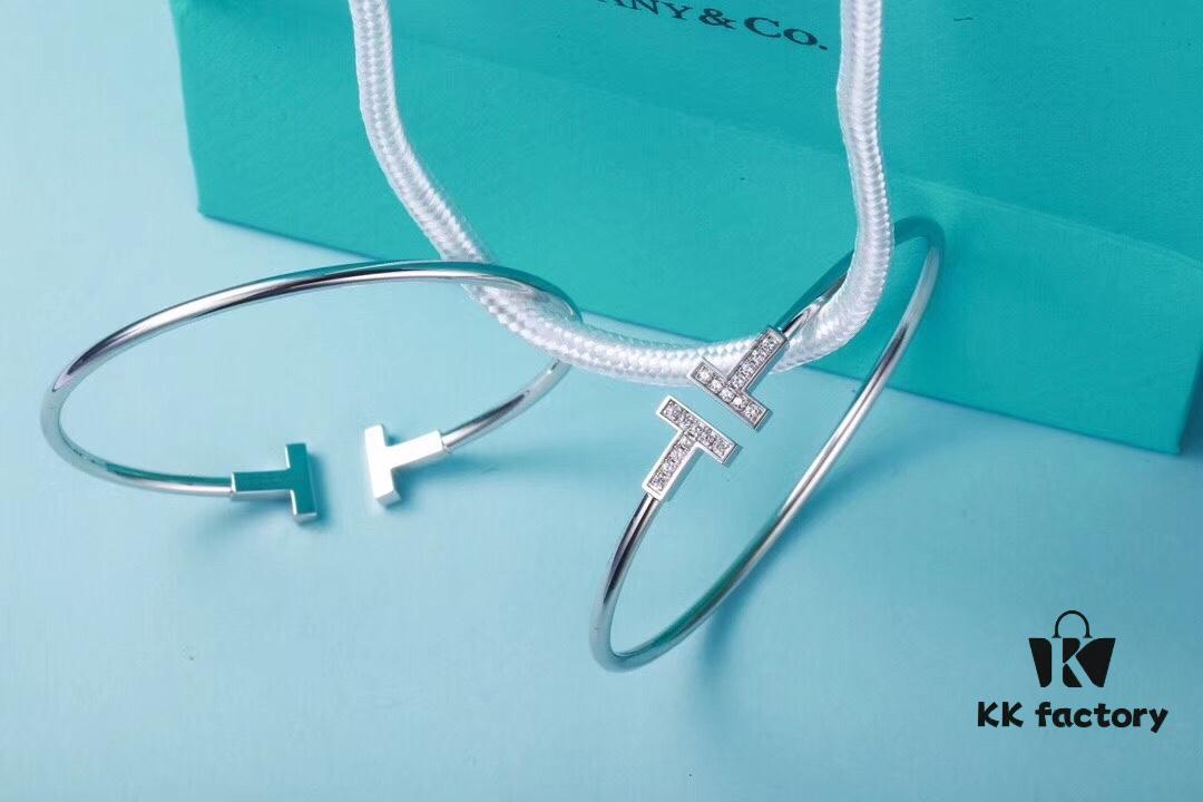 Must-have Tiffany & Co. Double T Diamond Bracelet with Adjustable Memory Design, AU750 Logo Stamp, S925 Silver Plated with 18K Gold, Set with 5A Zirconia
