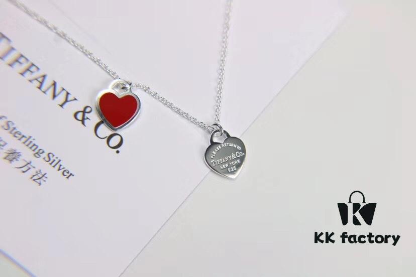 925 Sterling Silver Double Heart Enamel Pendant Necklace in Blue, Pink, Red - Christmas Gift, Popular Tiffany-Style Design