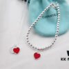 Tiffany & Co. New Year Red Heart Bracelet and Necklace, Pure Silver Craftsmanship with New Technology, Premium Quality – Real Item Exceptionally Beautiful! Bracelet Interior Made with Pure Silver Wire, 4mm S925 Sterling Silver Beads, Authenticity Guaranteed