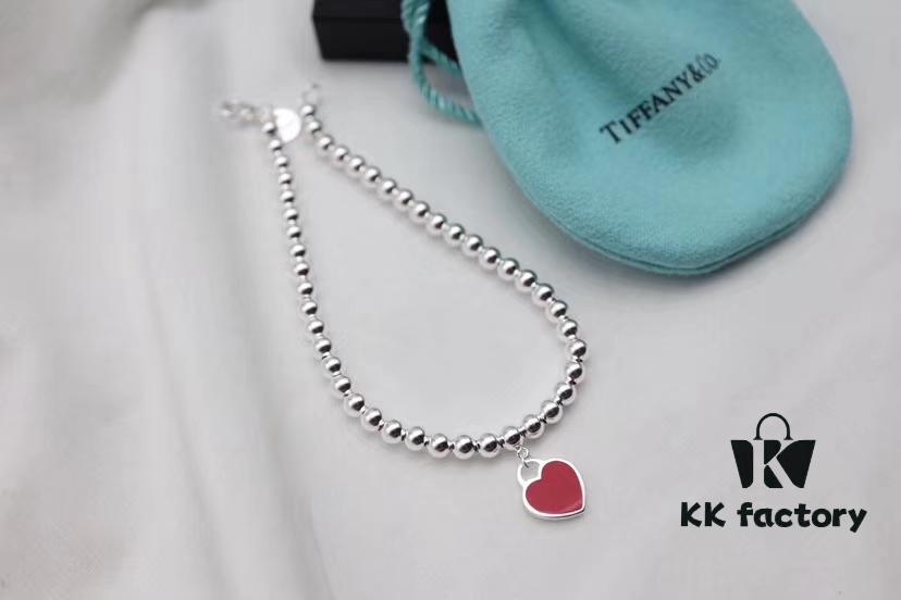 Tiffany & Co. New Year Red Heart Bracelet and Necklace, Pure Silver Craftsmanship with New Technology, Premium Quality – Real Item Exceptionally Beautiful! Bracelet Interior Made with Pure Silver Wire, 4mm S925 Sterling Silver Beads, Authenticity Guaranteed