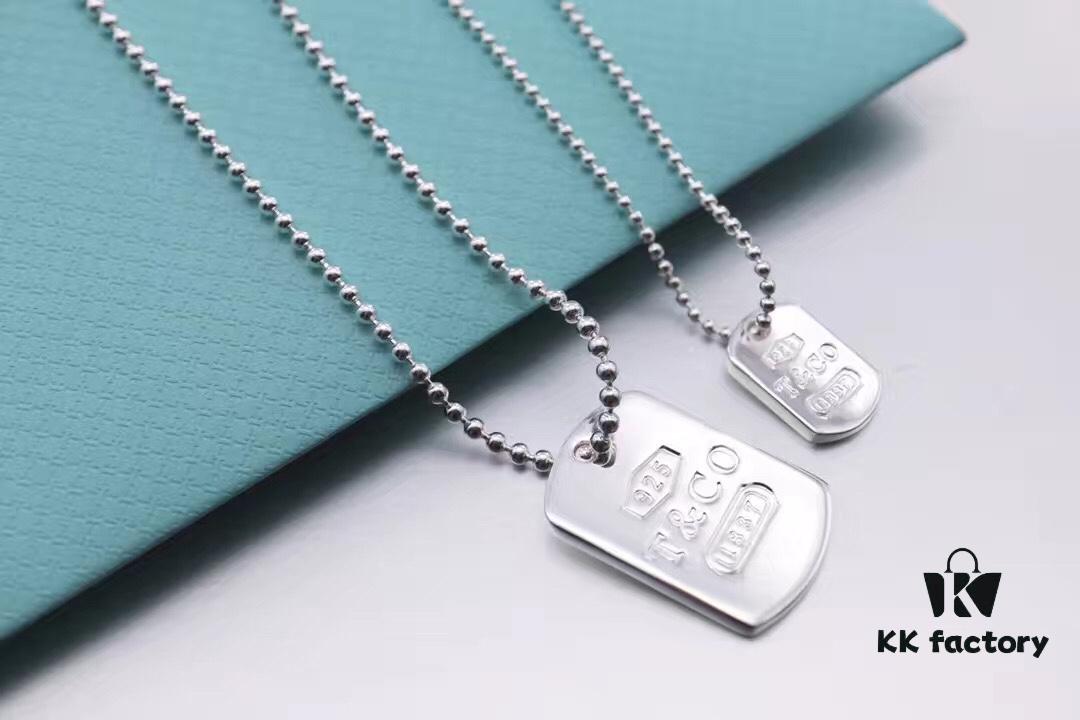 Tiffany & Co. Original Authentic Round Bead Necklace 1837 Military Pendant Unisex Couple Necklace