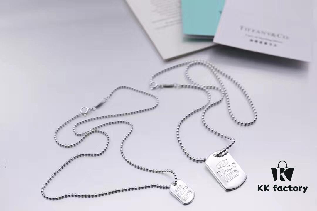 Tiffany & Co. Original Authentic Round Bead Necklace 1837 Military Pendant Unisex Couple Necklace