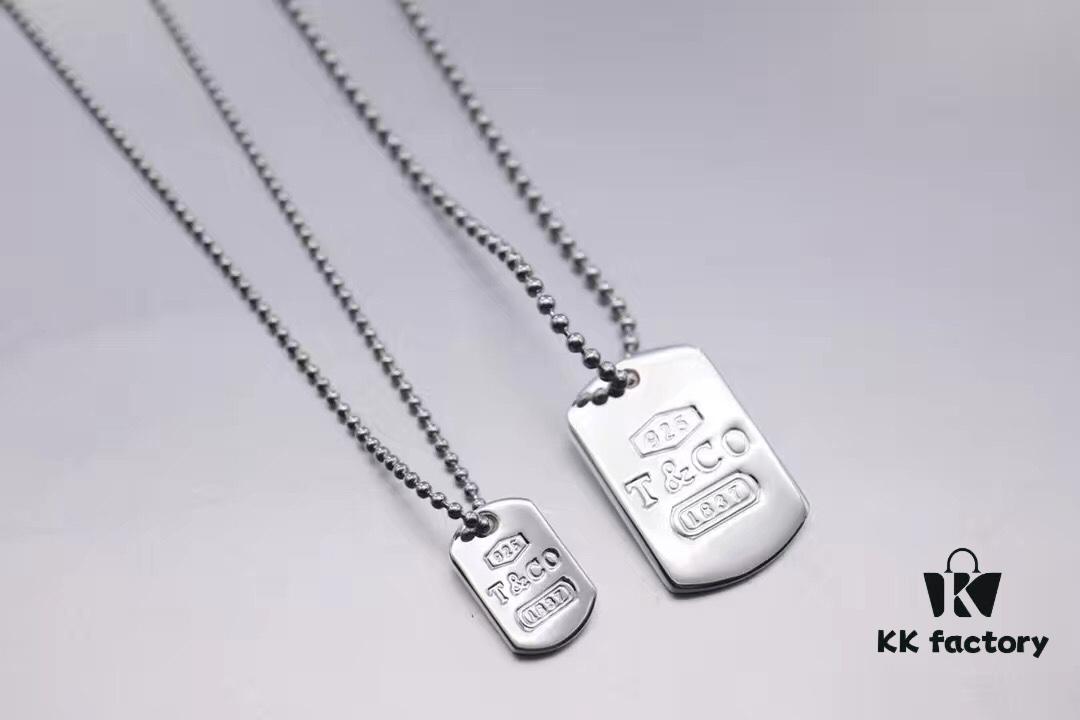 Tiffany & Co. Original Authentic Round Bead Necklace 1837 Military Pendant Unisex Couple Necklace