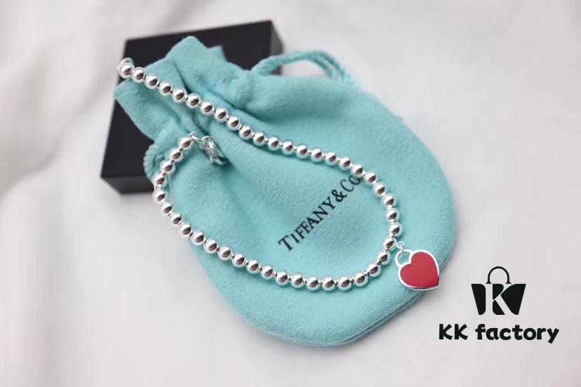 Tiffany & Co. New Year Red Heart Bracelet and Necklace, Pure Silver Craftsmanship with New Technology, Premium Quality – Real Item Exceptionally Beautiful! Bracelet Interior Made with Pure Silver Wire, 4mm S925 Sterling Silver Beads, Authenticity Guaranteed