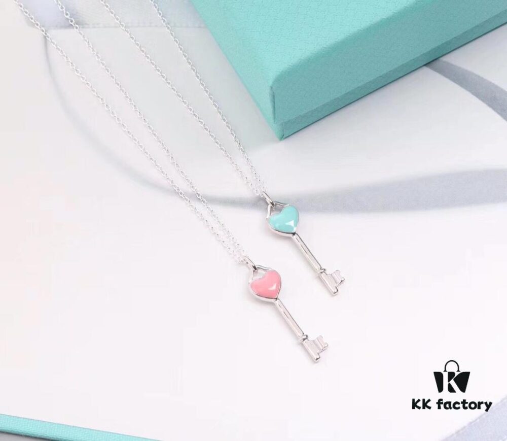 Tiffany Blue Heart Key Enamel Necklace