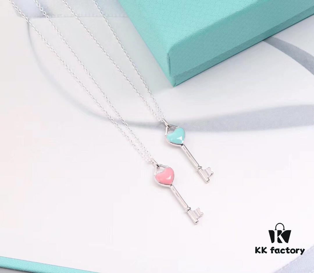 Tiffany Blue Heart Key Enamel Necklace