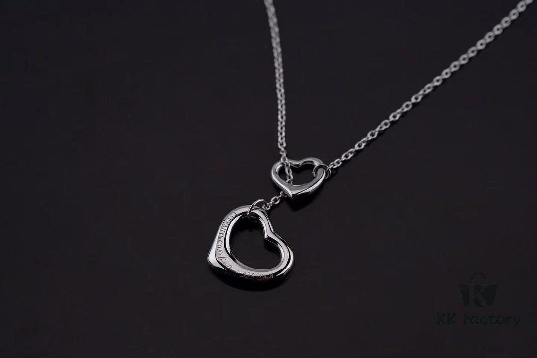 Tiffany & Co. Heart Pendant Necklace Set, Small and Large Hearts, 925 Sterling Silver with Rhodium Plated Finish, Reversible Design with Original Engraving and Designer Signature Logo