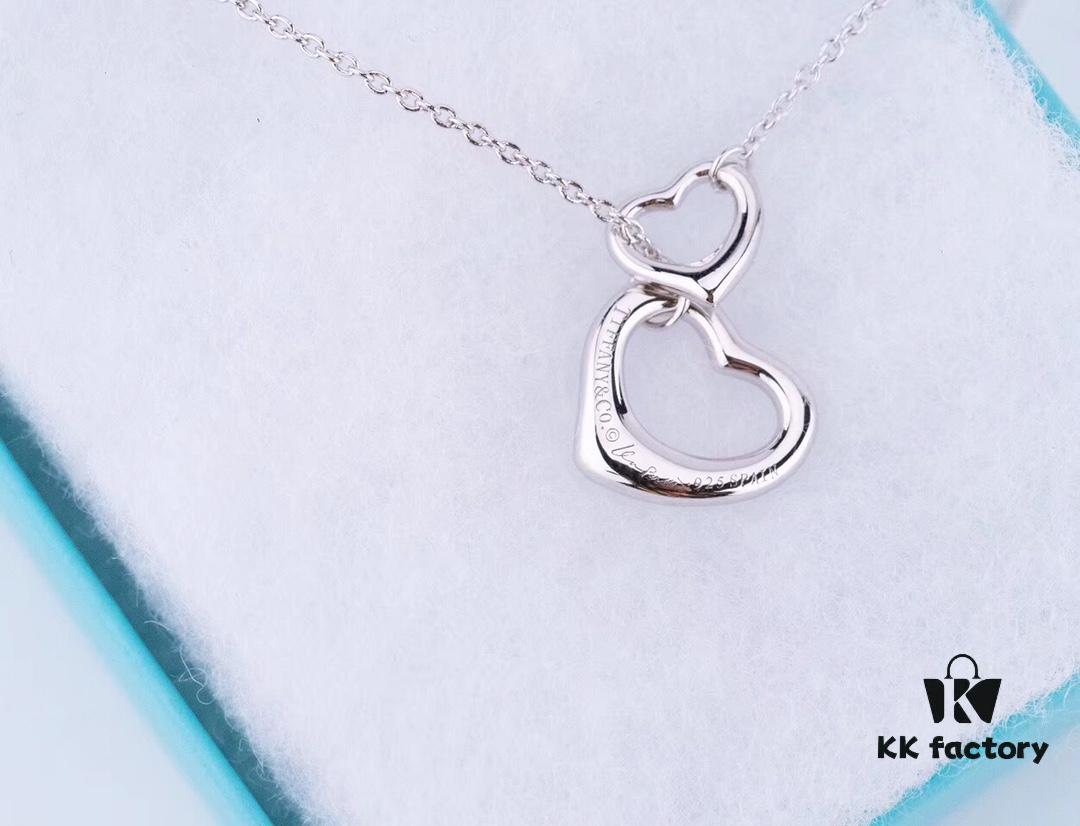 Tiffany & Co. Heart Pendant Necklace Set, Small and Large Hearts, 925 Sterling Silver with Rhodium Plated Finish, Reversible Design with Original Engraving and Designer Signature Logo