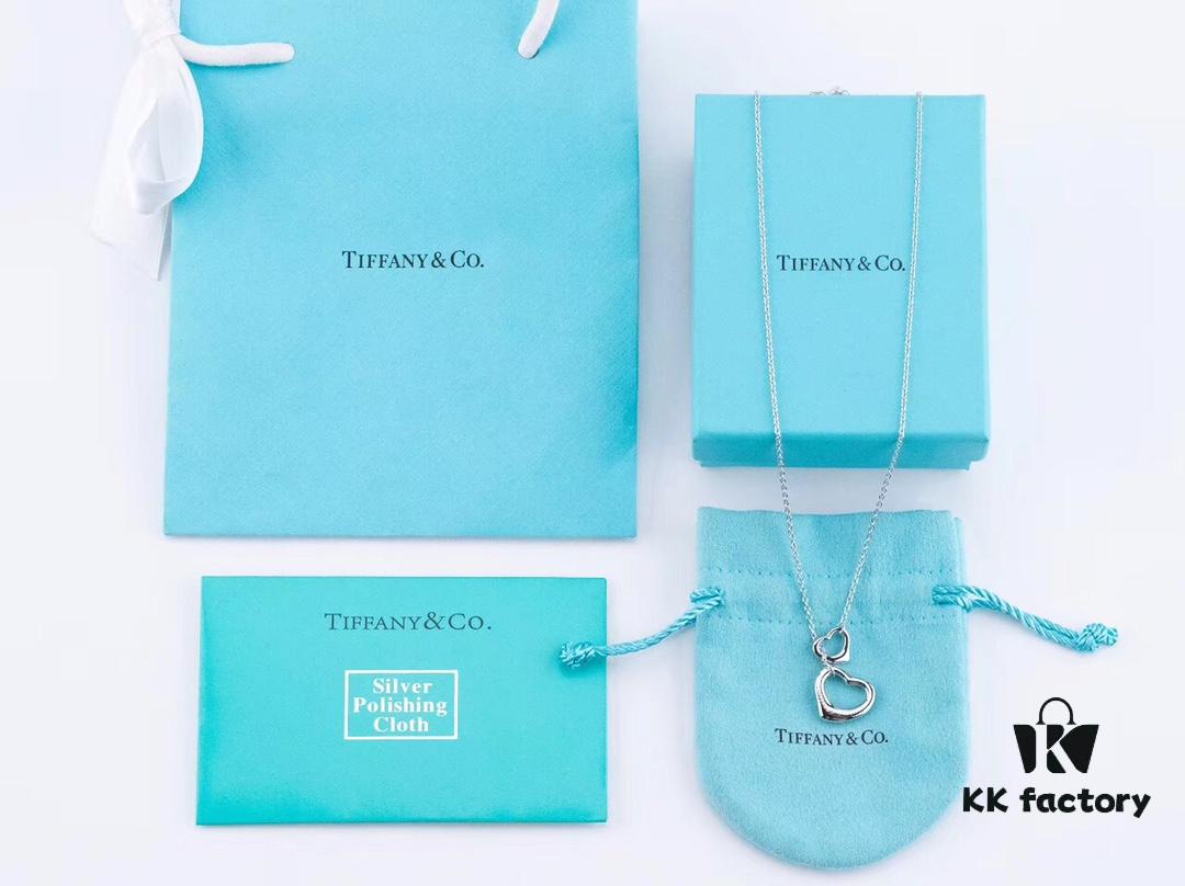 Tiffany & Co. Heart Pendant Necklace Set, Small and Large Hearts, 925 Sterling Silver with Rhodium Plated Finish, Reversible Design with Original Engraving and Designer Signature Logo