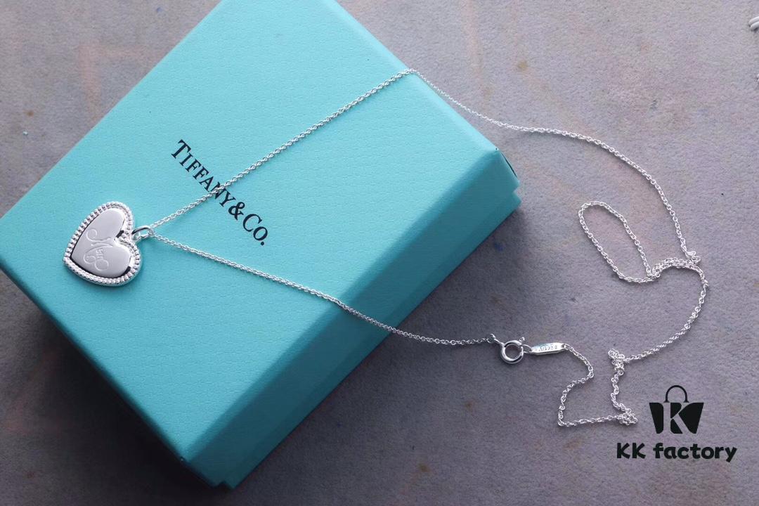 Tiffany Solid Large Heart Necklace - Authentic Counter Product, Proxy Purchase Version, Tiffany T Two Series Love Heart Necklace, Premium German Imported 925 Sterling Silver with Thick Gold Plating, Fine Craftsmanship, High-End Custom Heart Pendant Diameter 2.0 cm, Chain Length 50 cm, Tagged AG925