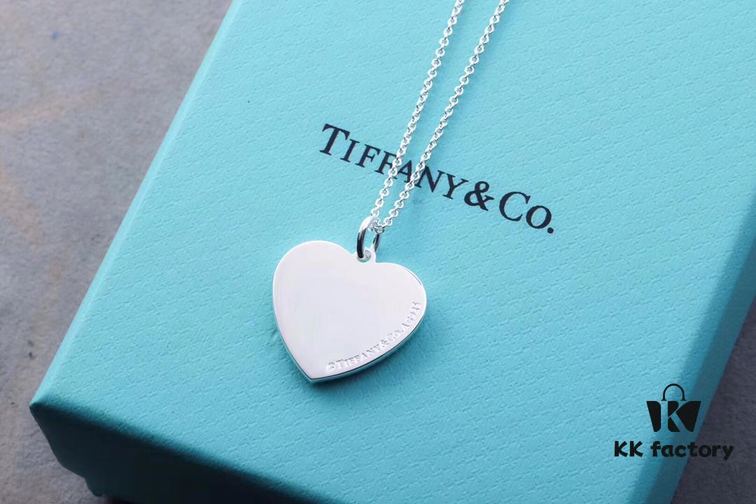 Tiffany Solid Large Heart Necklace - Authentic Counter Product, Proxy Purchase Version, Tiffany T Two Series Love Heart Necklace, Premium German Imported 925 Sterling Silver with Thick Gold Plating, Fine Craftsmanship, High-End Custom Heart Pendant Diameter 2.0 cm, Chain Length 50 cm, Tagged AG925