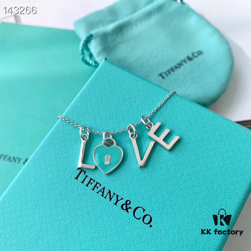 Exclusive In-Stock! Tiffany & Co. LOVE Letter Necklace with Blue Enamel Heart Pendant, Featuring the Brand's Founding Year, Crafted in AG925 Silver, Original Mold Design, Authentic Resale Quality, 45cm Chain with Full Packaging, Perfect for Gifting or Personal Use