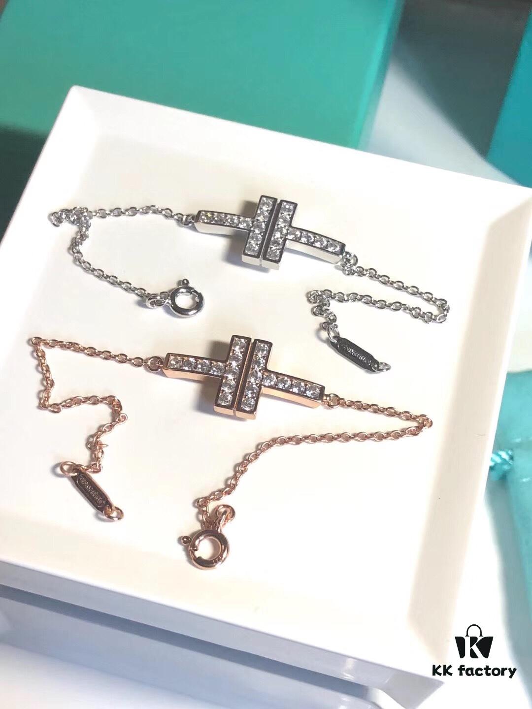 New Tiffany Style Trendy Minimalist Double T Diamond-Paved Bracelet in Rose Gold and White Gold, S925 Sterling Silver Plated, Layered Design for Summer Fashion