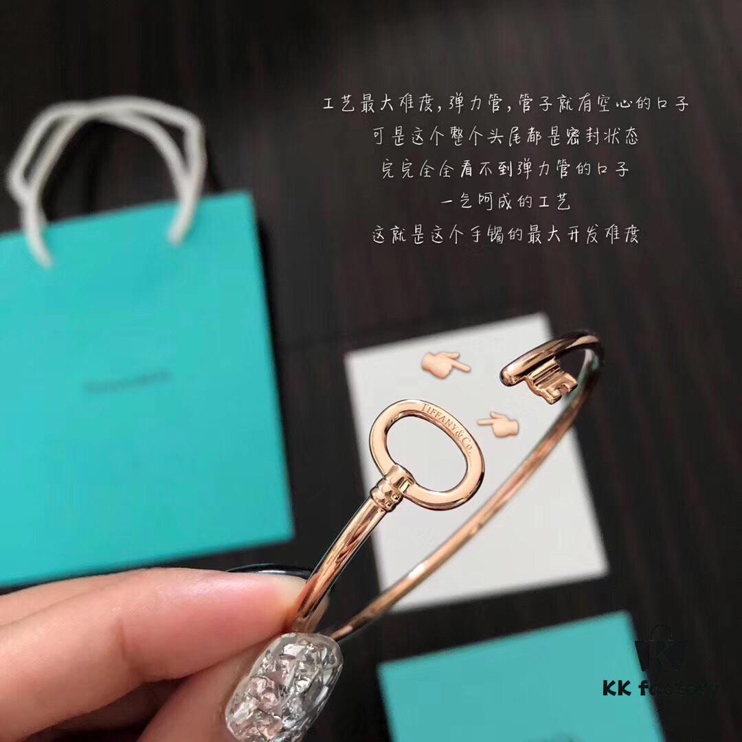 Tiffany & Co. Key Smooth Open Bangle Bracelet, Minimalist Style, Spring Silver Construction, Premium S925 Sterling Silver Plated with 14K Rose Gold, Yellow Gold, and White Gold, In Stock