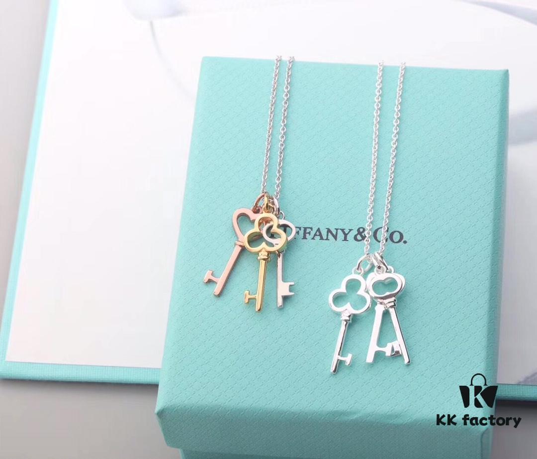 925 Sterling Silver Tiff Unlocks Infinite Possibilities - Three Small Keys Combined Slot Machine Heart ❤ Classic Tiffany Key Necklace