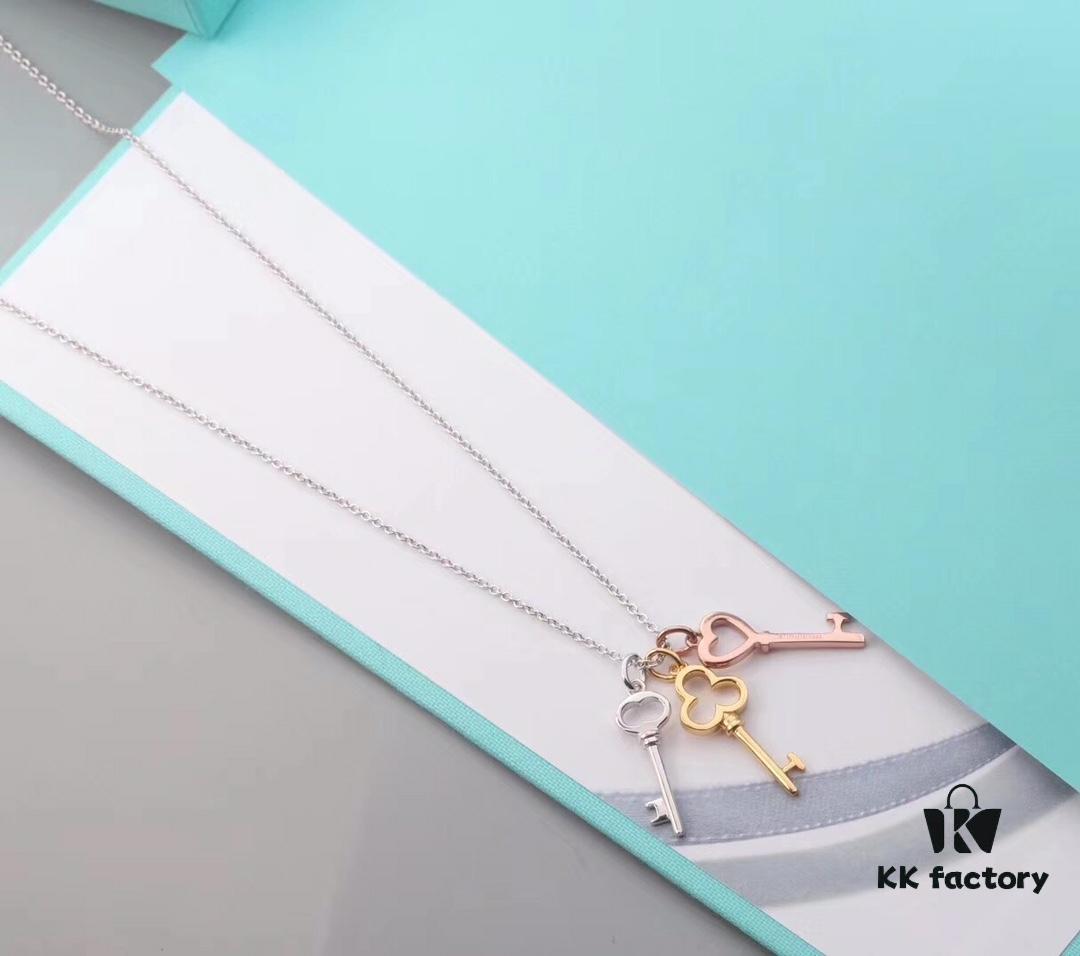 925 Sterling Silver Tiff Unlocks Infinite Possibilities - Three Small Keys Combined Slot Machine Heart ❤ Classic Tiffany Key Necklace