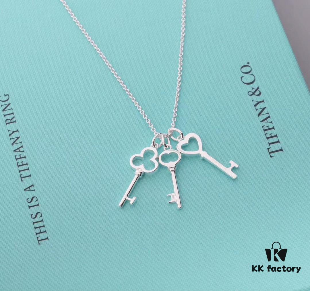 925 Sterling Silver Tiff Unlocks Infinite Possibilities - Three Small Keys Combined Slot Machine Heart ❤ Classic Tiffany Key Necklace