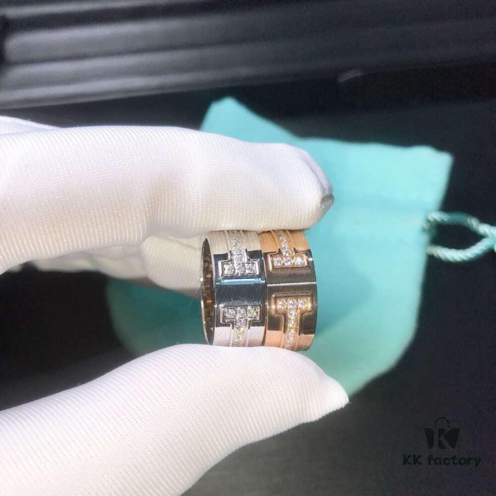 Tiffany Double T Ring, 925 Sterling Silver with High-Carbon Diamond, Platinum and Rose Gold Options, Hypoallergenic, Fade-Resistant