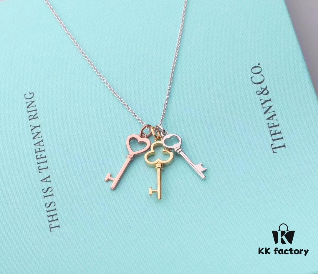 925 Sterling Silver Tiff Unlocks Infinite Possibilities - Three Small Keys Combined Slot Machine Heart ❤ Classic Tiffany Key Necklace