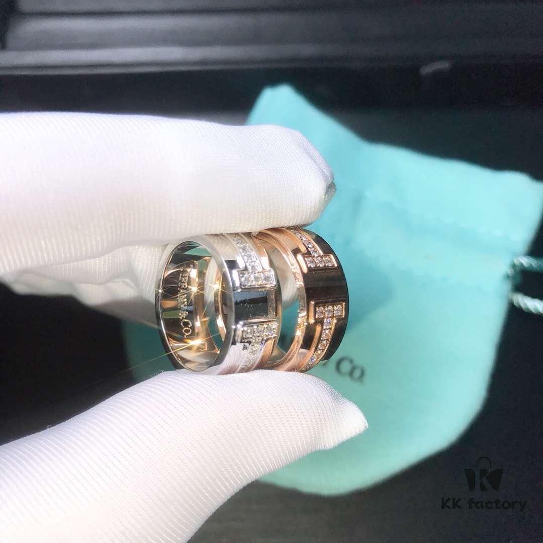 Tiffany Double T Ring, 925 Sterling Silver with High-Carbon Diamond, Platinum and Rose Gold Options, Hypoallergenic, Fade-Resistant