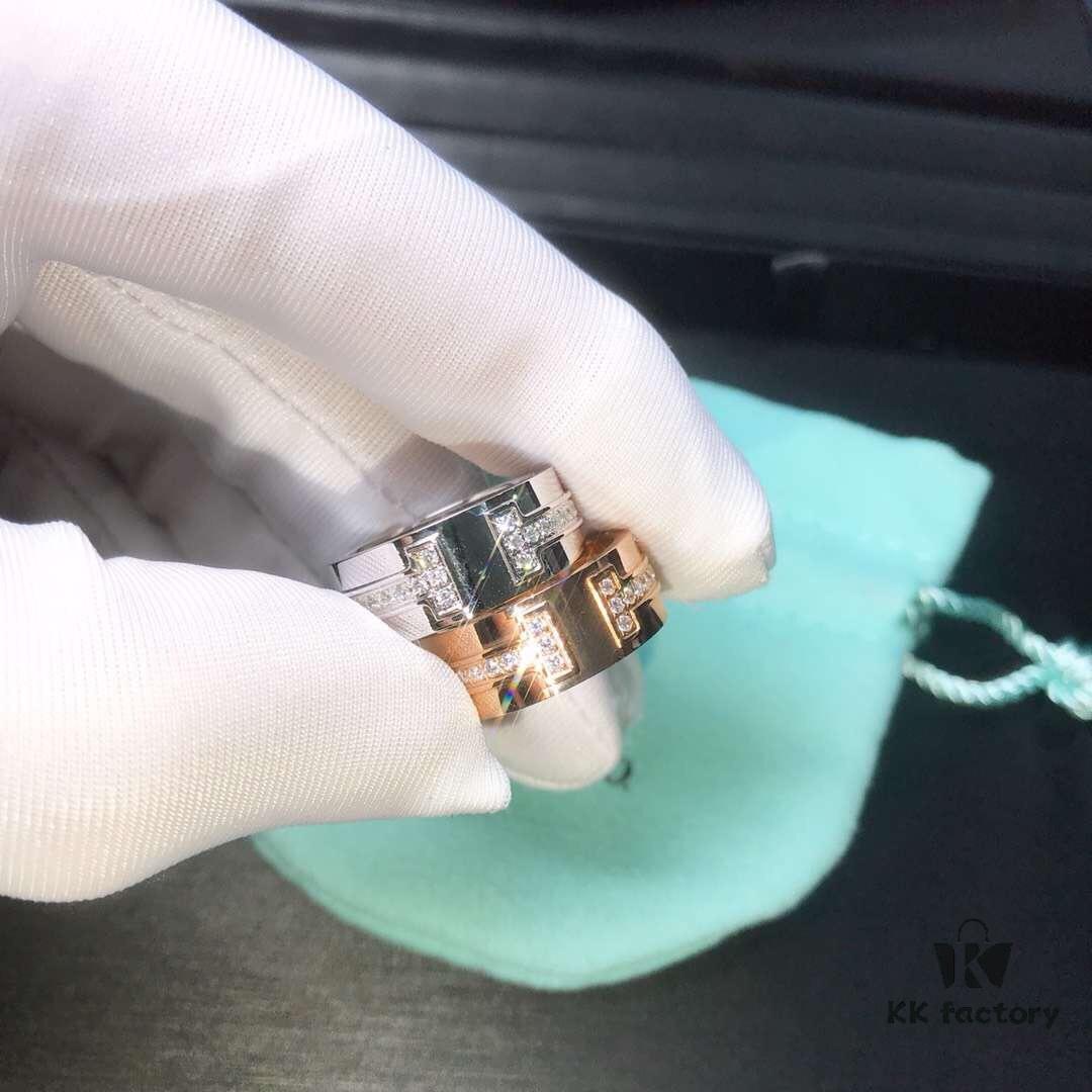 Tiffany Double T Ring, 925 Sterling Silver with High-Carbon Diamond, Platinum and Rose Gold Options, Hypoallergenic, Fade-Resistant