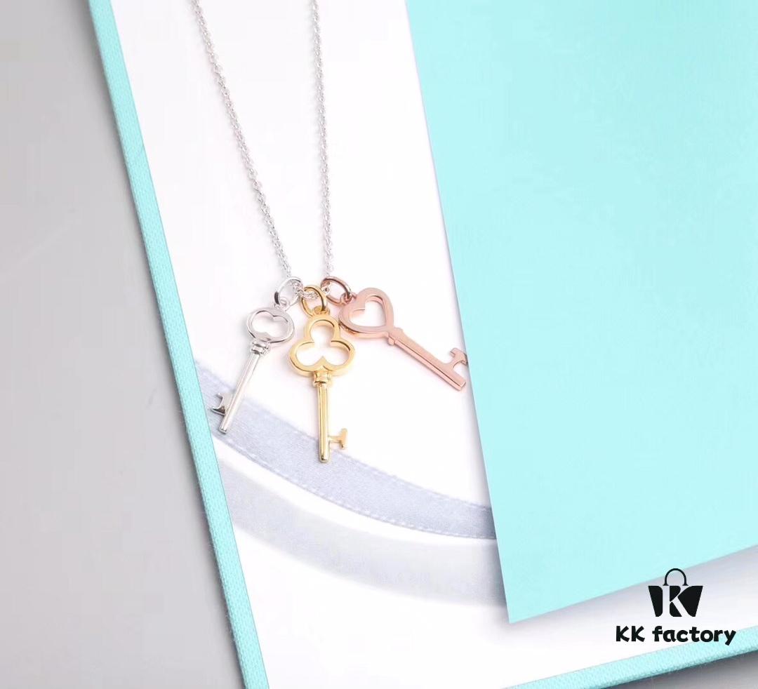 925 Sterling Silver Tiff Unlocks Infinite Possibilities - Three Small Keys Combined Slot Machine Heart ❤ Classic Tiffany Key Necklace